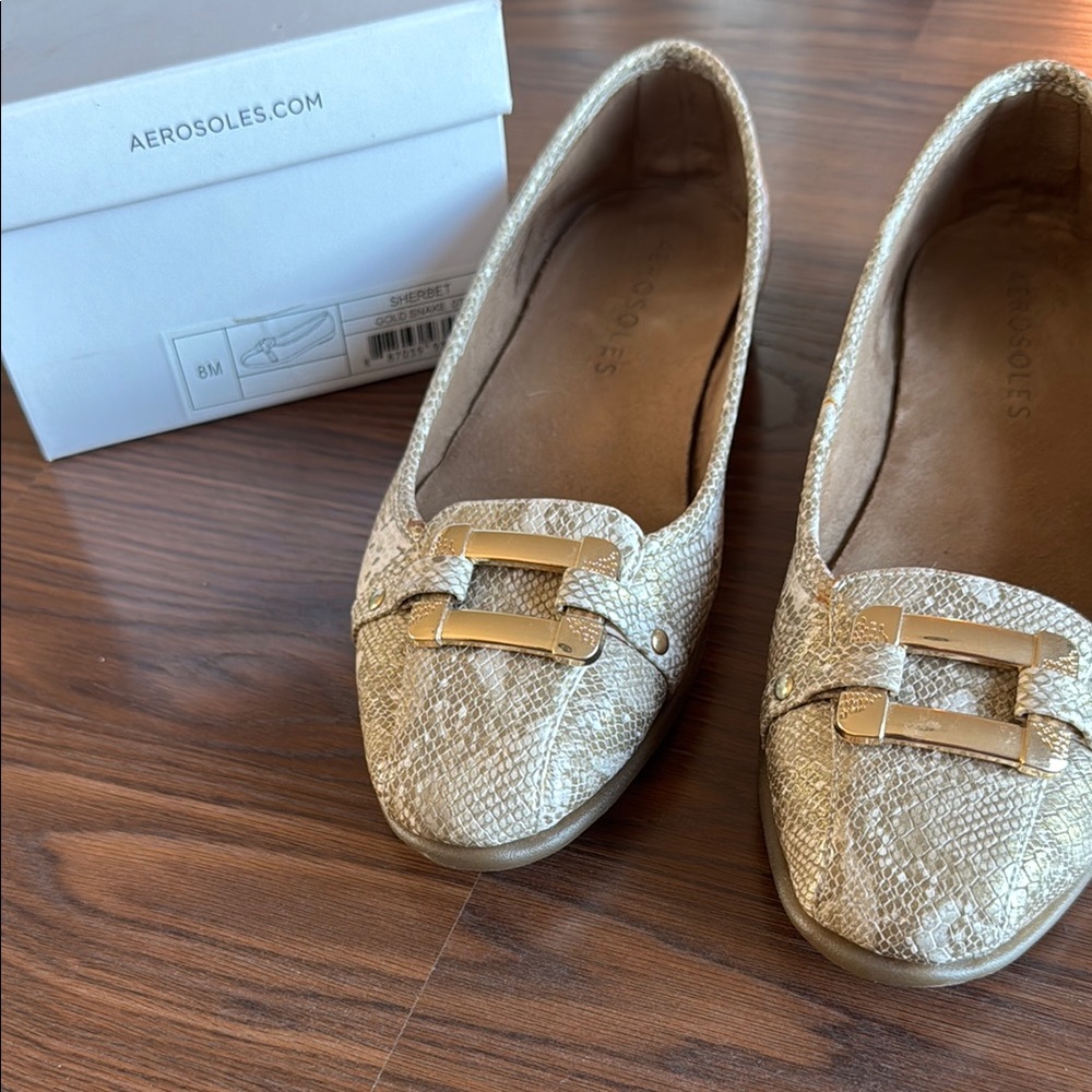 AEROSOLES Women's Metallic Gold Snake Loafers